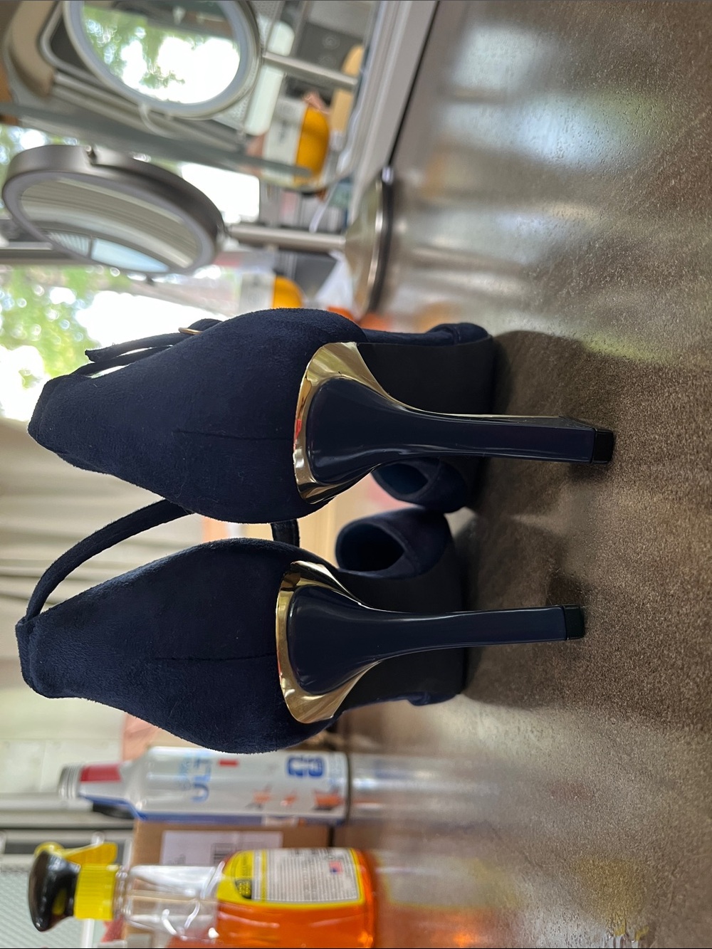 Women’s Navy Pointed Toe Ankle Strap Heels - Picture 3 of 4